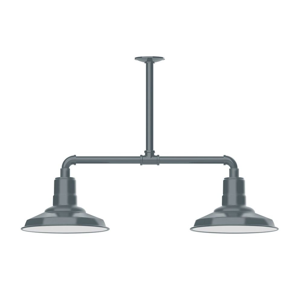 Montclair Lightworks MSD182-40-L12 12" Warehouse shade, 2-light LED Stem Hung Pendant, Slate Gray